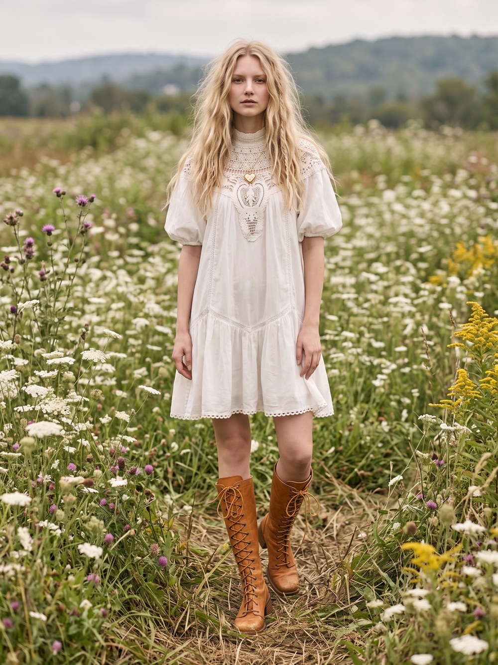 Anthropologie High Neck Lace Tunic Mini Dress Medium White Lace Ethereal Dainty
